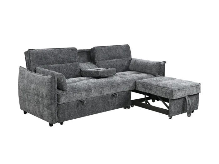 Canapé convertible 2 places en tissu gris, idéal pour un salon moderne et pratique, offrant confort et style avec un design élégant et fonctionnel.