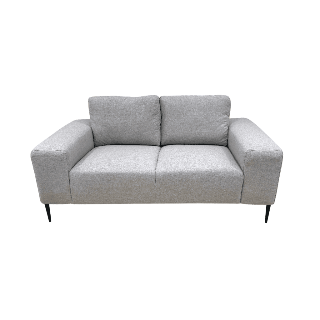 Canapé Dahlia gris, canapé deux places moderne et confortable, idéal pour salon contemporain, avec tissu doux et design épuré. Parfait pour un espace de détente élégant.