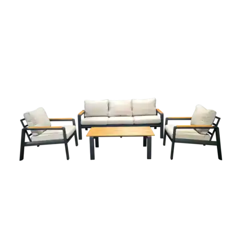 Mobilier de jardin Jalisco, salon de jardin 5 places en aluminium traité époxy anthracite avec coussins beige, idéal pour l'extérieur.