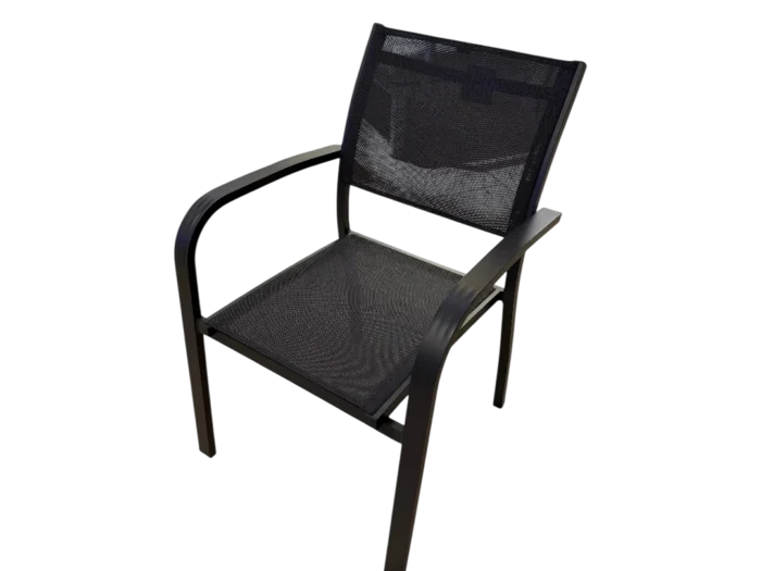 Chaise de repas extérieur Josephine en aluminium anthracite avec toile anthracite, idéale pour un mobilier de jardin élégant et résistant. Parfaite pour profiter de repas en plein air avec style.