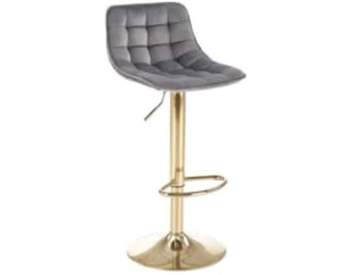 Chaise de bar élégante en velours gris avec structure en métal doré, idéale pour cuisine ou bar moderne, confort assurée, mobilier tendance pour espace de vie contemporain.