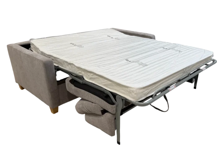 Canapé convertible 2 places en tissu gris avec matelas intégré, idéal pour optimiser l'espace dans un salon ou une chambre. Facile à transformer, pratique et moderne.