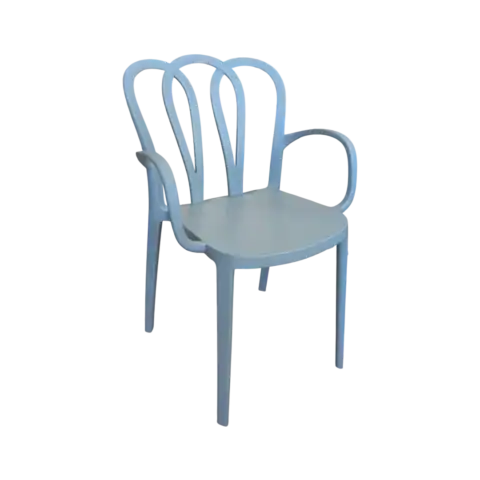 Fauteuil en polypropylène gris, idéal pour décoration intérieure ou extérieure, offrant confort et style moderne. Parfait pour un espace de détente ou une salle à manger élégante.