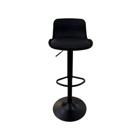 Chaise de bar réglable VITOLO avec coussin noir, pied rond en métal pour un style moderne et confortable. Parfaite pour cuisine ou espace de bar, allie design et praticité.