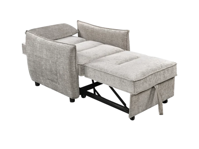 Fauteuil convertible gris GRANADA, parfait pour optimiser votre espace avec style et confort. Idéal pour un salon moderne, ce fauteuil offre une fonction de couchage pratique et élégante.
