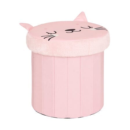 Boîte rangement chat doux rose, idéale pour accessoires pour animaux de compagnie, avec coussin mignon en forme de chat. Parfaite pour décoration intérieure et rangement pratique.