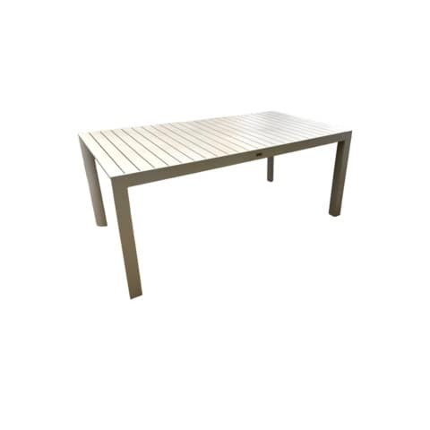 Table extensible en aluminium traité époxy ivoire, idéale pour repas en famille ou entre amis, avec extension de 180 à 240 cm pour accueillir plus de convives.