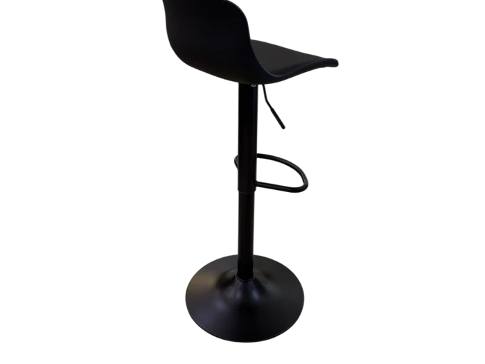 Chaise de bar VITOLO réglable en hauteur, avec coussin noir et pied rond en métal, idéale pour un espace moderne et élégant. Parfaite pour la cuisine ou le bar.
