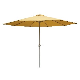 Parasol de jardin jaune de 3 mètres avec 8 baleines, mât en aluminium crème, idéal pour l'ombrage lors des journées ensoleillées. Parfait pour terrasse ou balcon, résistant et élégant.