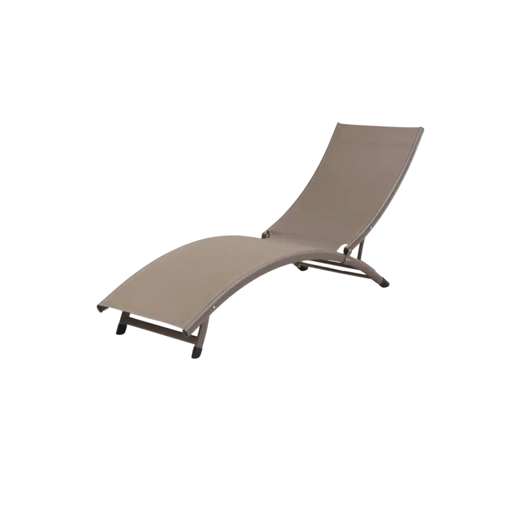 Chaise longue bain de soleil en aluminium taupe avec toile textilène assortie, idéale pour relaxation extérieure.
