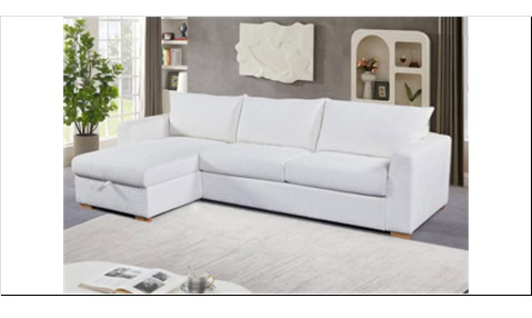 Canapé blanc confortable et moderne, parfait pour salon ou séjour, avec espace pour dormir et rangement pratique, idéal pour optimiser votre espace de vie.