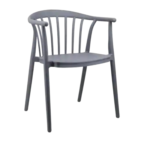 Fauteuil en polypropylène gris clair avec dossier à barreaux, idéal pour un mobilier contemporain et élégant. Parfait pour salon ou espace de détente.