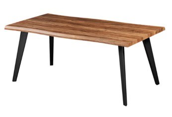 Table en bois massif avec pieds noirs, design contemporain pour salon ou salle à manger, idéale pour un mobilier élégant et durable. Parfaite pour accueillir famille et amis lors de repas ou d’événements.