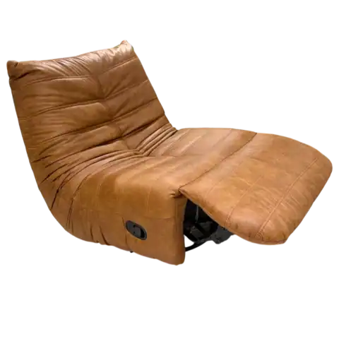 Fauteuil tournant relax en tissu effet cuir marron, idéal pour un salon confortable. Design moderne avec fonction pivotante, parfait pour se détendre.
