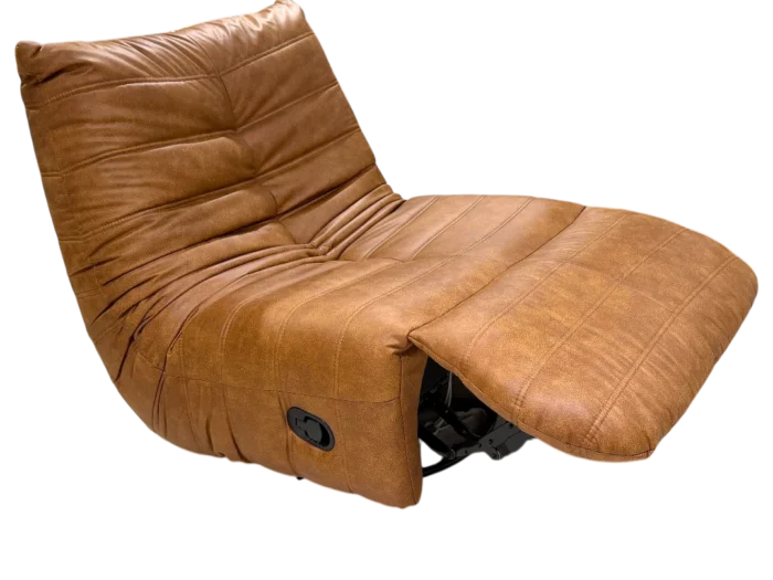 Fauteuil tournant relax en tissu effet cuir marron, idéal pour un salon confortable. Design moderne avec fonction pivotante, parfait pour se détendre.