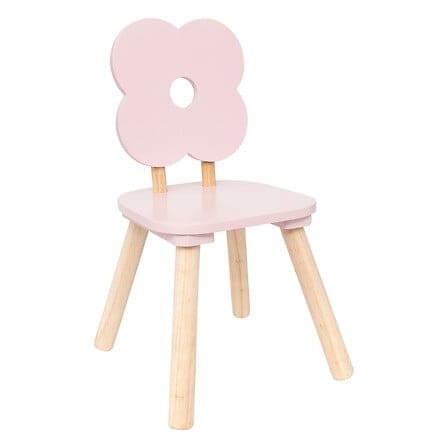 Chaise pour enfant en bois avec dossier en forme de fleur rose, idéale pour la chambre ou la salle de jeux, alliant douceur et robustesse pour le confort des petits.
