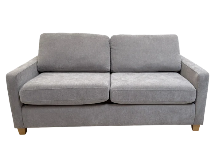 Canapé convertible 2 places en tissu gris avec matelas intégré, parfait pour optimiser l'espace et offrir un confort optimal dans votre salon ou chambre d'amis.