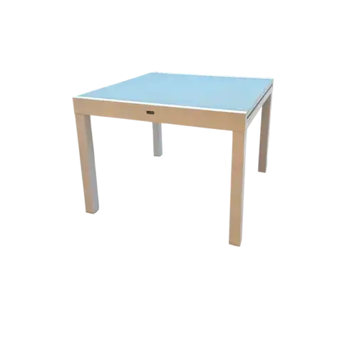Table repas extérieur extensible en aluminium blanc avec plateau gris, dimensions 100/200x100 cm, parfaite pour les repas en plein air.