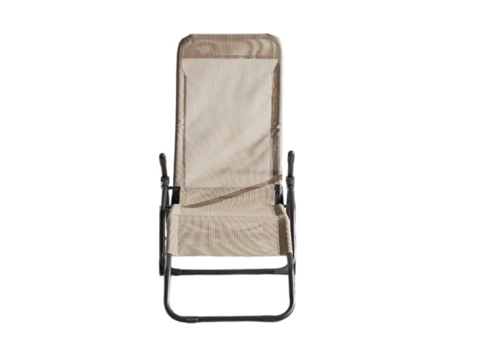 Chaise longue relax extérieure inclinable en acier traité époxy anthracite avec tissu taupe, idéale pour un espace détente confortable en extérieur.