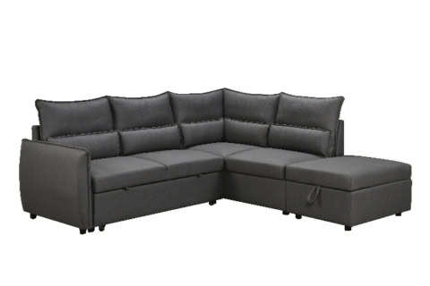 Sofa d'angle gris moderne, idéal pour séjour convivial et confortable, parfait pour un weekend détente, combinant style et praticité pour votre salon.