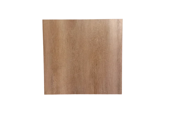 Table basse carrée ajustable en aluminium traité époxy blanc avec plateau HPL bois, moderne et fonctionnelle, idéale pour un salon contemporain.