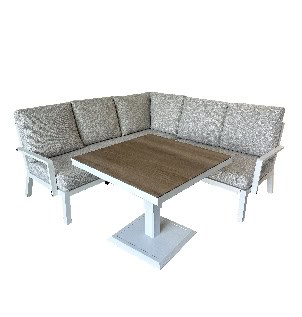 Ensemble de mobilier de jardin Mexica avec structure en aluminium blanc et coussins confortables, idéal pour profiter de l'extérieur avec style et durabilité.