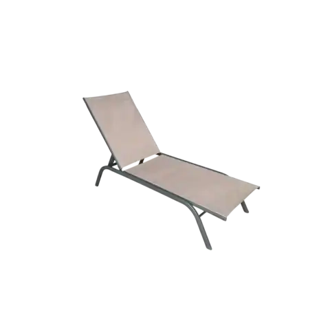 Bain de soleil OKINA avec structure en acier anthracite et assise en textilène taupe, idéal pour profiter du soleil dans un espace extérieur élégant et moderne.