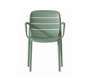 Chaise en plastique verte pour décoration intérieure et extérieure, design moderne et minimaliste, idéale pour salons, jardins ou espaces de détente.