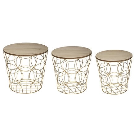 Tabouret décoratif en métal doré avec dessus en bois clair, parfait pour créer une ambiance élégante et contemporaine chez soi.