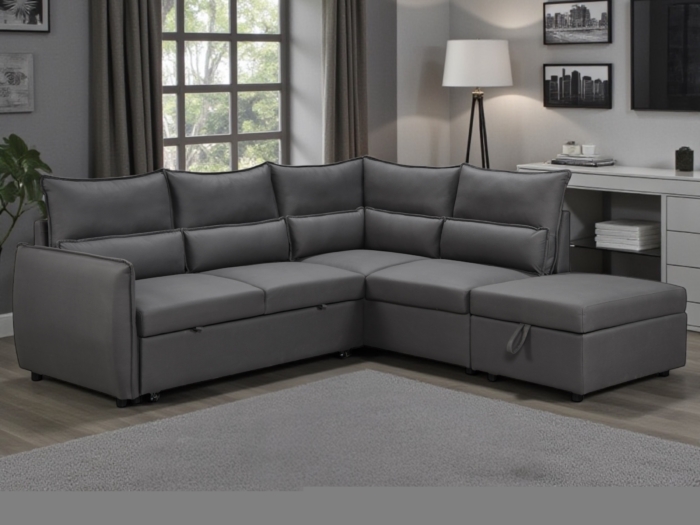 NUEVA Canapé d'angle convertible tissu gris anthracite avec méridienne – Image 2