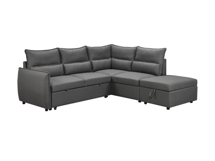 NUEVA canapé d'angle droit convertible tissu gris avec coffre – Image 2