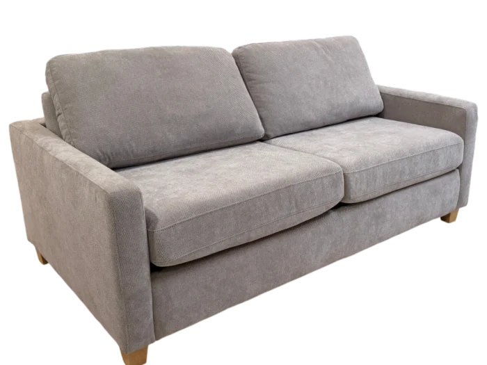 Canapé convertible gris 2 places avec matelas intégré, idéal pour un salon moderne et pratique. Facile à transformer en lit pour accueillir vos invités avec confort et style.