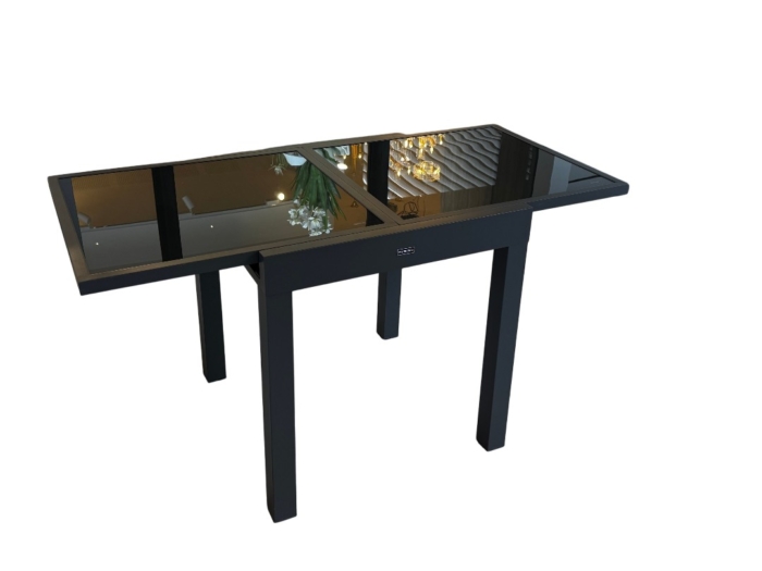 EOS Table repas extensible aluminium traité époxy anthracite verre anthracite L90/180x90 cm – Image 2