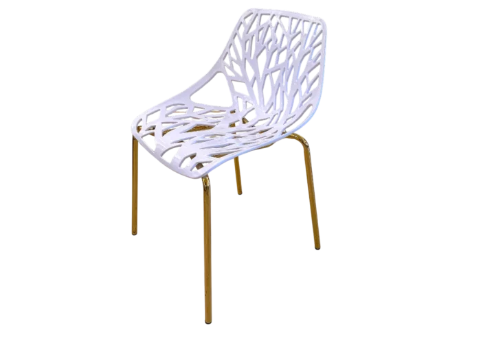 Chaise design blanche LUKAS avec structure en bois, idéale pour décoration intérieure contemporaine et mobilier de salon ou salle à manger.