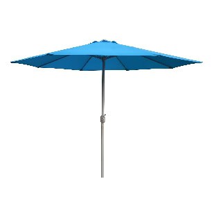 Parasol de jardin bleu de 3 mètres avec 8 baleines, mât en aluminium crème, idéal pour l'ombrage lors des journées ensoleillées. Parfait pour terrasse ou jardin.