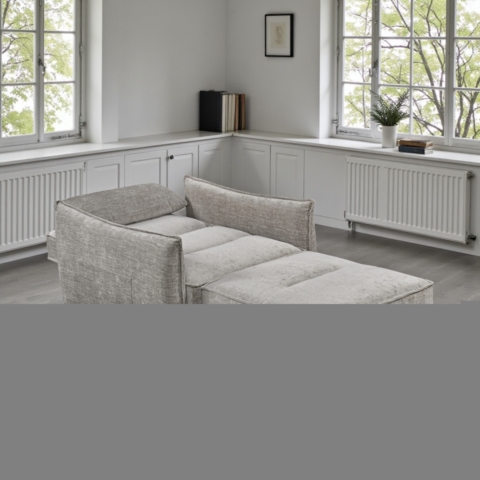 Fauteuil convertible en tissu beige avec poche latérale, idéal pour un salon moderne et pratique. Parfait pour optimiser l'espace et ajouter une touche de confort à votre intérieur.