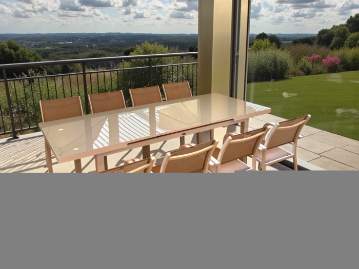 MILANO Table repas extensible Milano aluminium blanc verre cappuccino 180-240 cm – Image 2