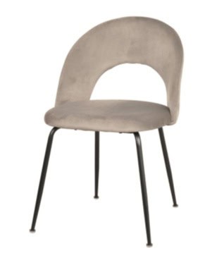 Chaise moderne en tissu beige avec structure métallique noire, parfaite pour une décoration intérieure élégante et contemporaine.