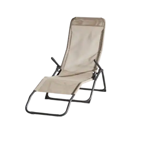 Sofa suspendu inclinable en acier traité époxy anthracite avec tissu taupe, idéal pour un espace extérieur relaxant et élégant. Confort et durabilité pour vos moments de détente en plein air.