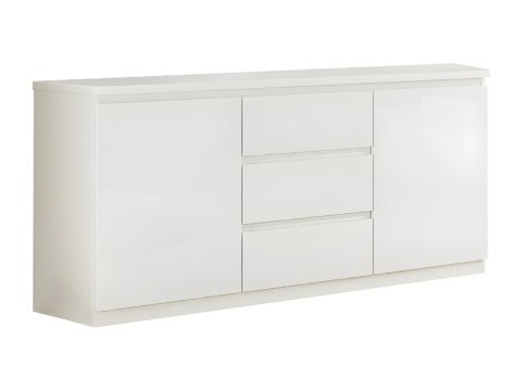 Buffet dressoir blanc SANDRIO avec 2 portes et 3 tiroirs, dimensions 165 cm, design moderne et épuré, idéal pour rangement dans le salon ou la salle à manger.