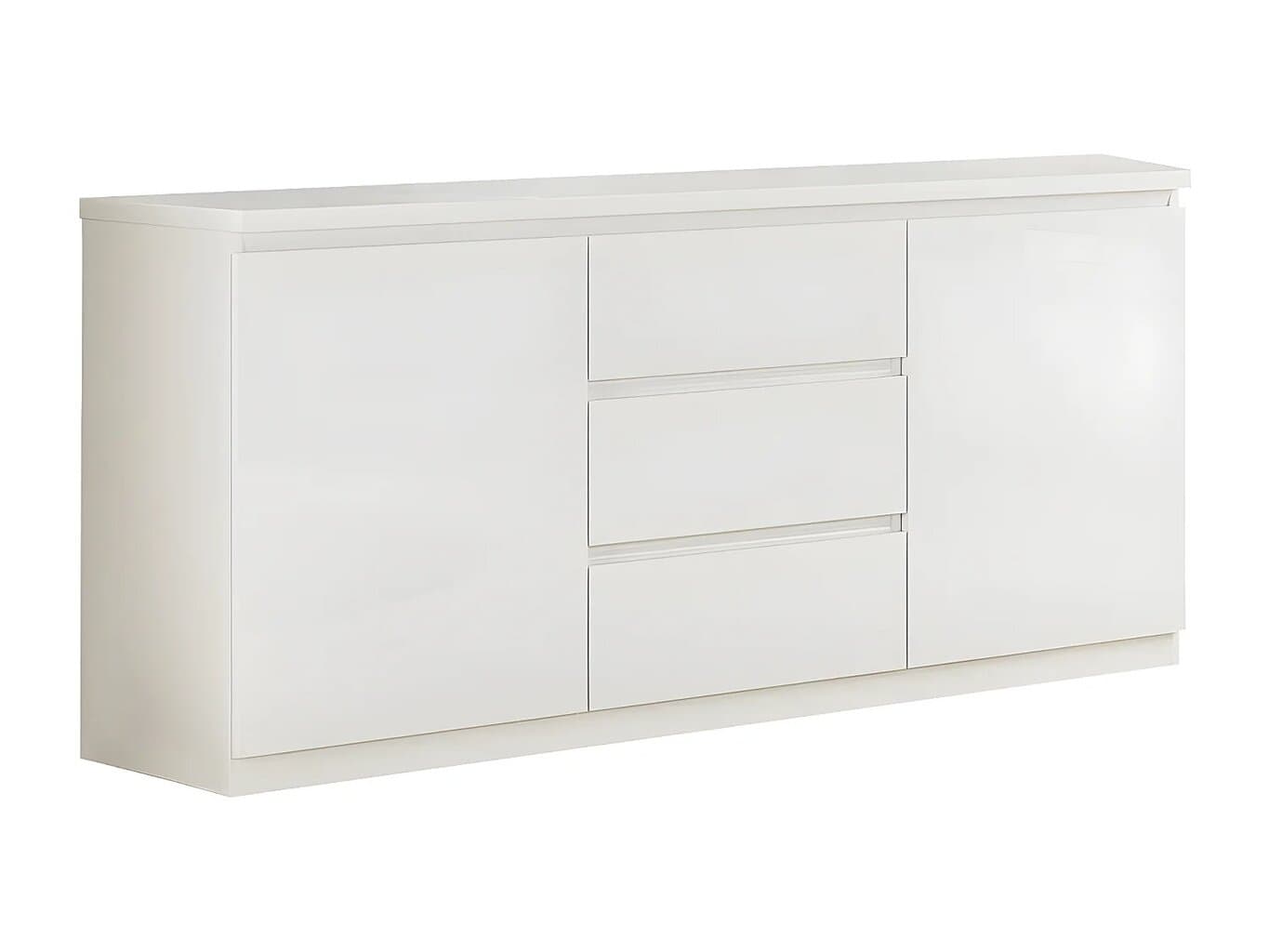 Buffet dressoir blanc SANDRIO avec 2 portes et 3 tiroirs, dimensions 165 cm, design moderne et épuré, idéal pour rangement dans le salon ou la salle à manger.