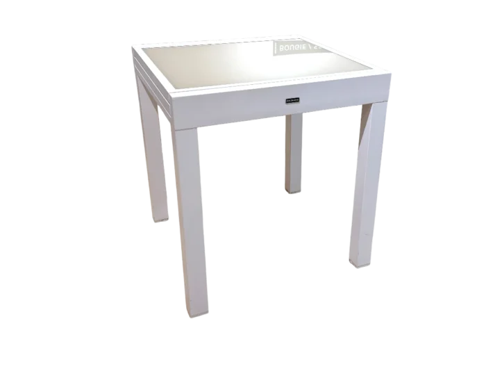 EOS Table repas extensible aluminium traité époxy blanc verre cappuccino L70/140x90 cm – Image 2